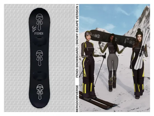 Alpha Fendi Snowboard (Functional) - The Sims 4 Custom Content