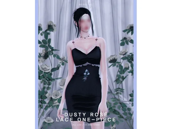 Alpha BED_TS4 FM Dusty rose lace one piece by BED MUSAE - The Sims 4 Custom Content