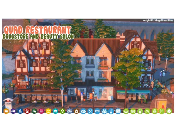 Maxis Match QUAD RESTAURANT SHOPS MAXIS MATCH BUILD - The Sims 4 Custom Content