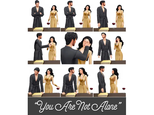 Mix You Are Not Alone Poses by Atashi77 - The Sims 4 Custom Content