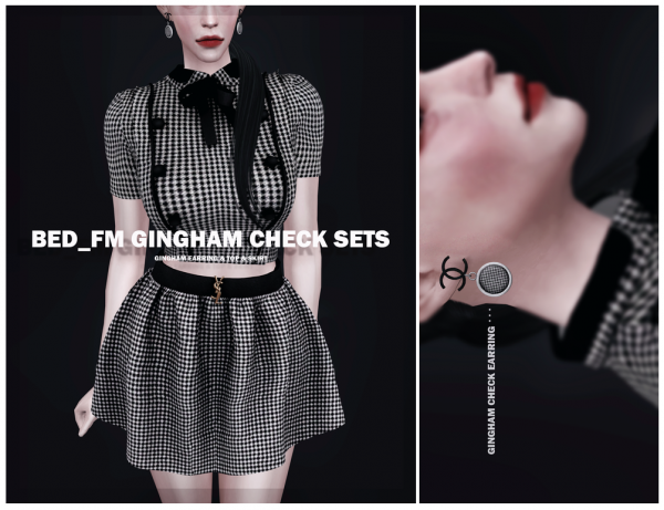 Alpha BED FM Gingham check sets by simsfinds - The Sims 4 Custom Content