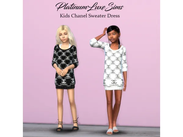 Alpha Kids Chanel Sweater Dress by PlatinumLuxeSims - The Sims 4 Custom Content