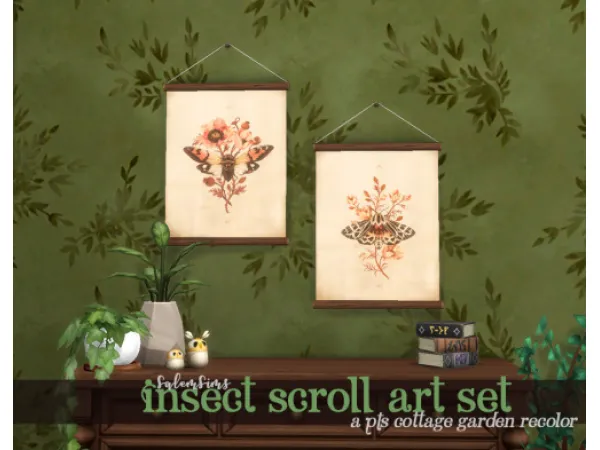 Maxis Match Insect Scroll Wall Art Set A PTS Cottage Garden Recolor - The Sims 4 Custom Content