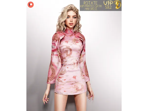 Alpha Kim Printed Satin Mini Dress S82 by turksimmer - The Sims 4 Custom Content