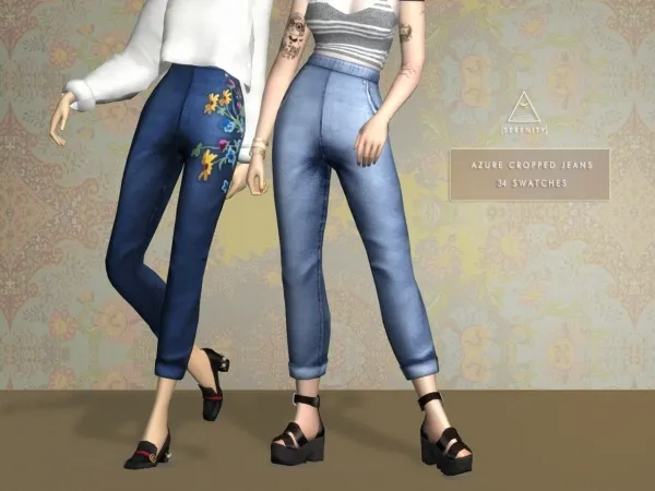 Maxis Match AZURE CROPPED JEANS - The Sims 4 Custom Content