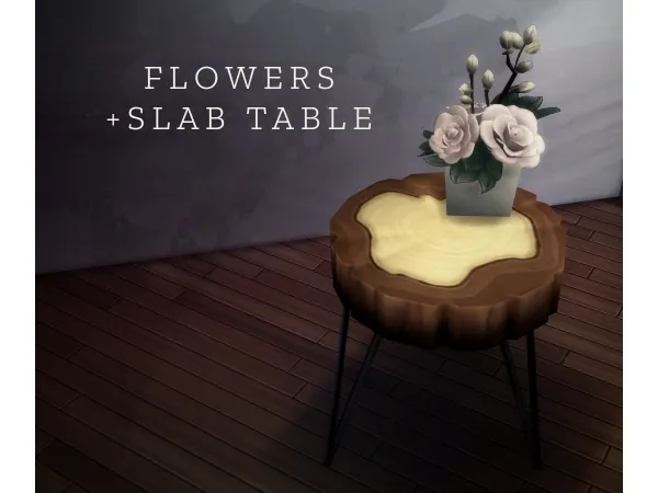 Maxis Match Wood Slab Table Litttle Cakes and Flowers - The Sims 4 Custom Content