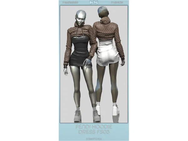 Alpha FamSimsss Fendi Hoodie Dress - The Sims 4 Custom Content