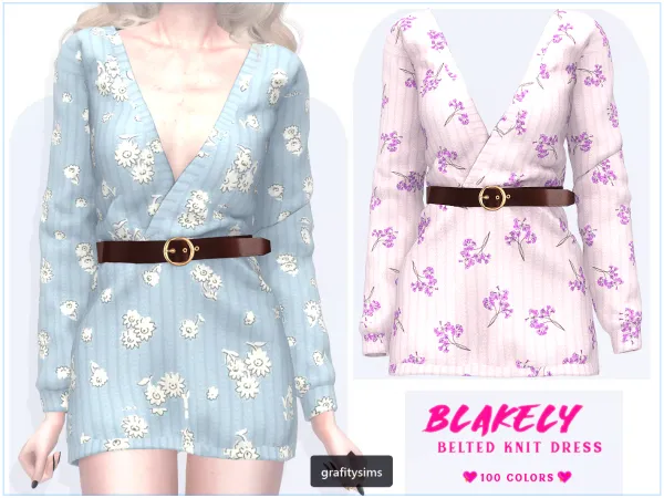 Alpha Blakely Belted Knit Dress - The Sims 4 Custom Content