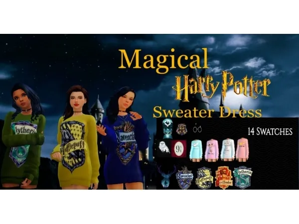 Maxis Match Magical Harry Potter Sweater Dress - The Sims 4 Custom Content