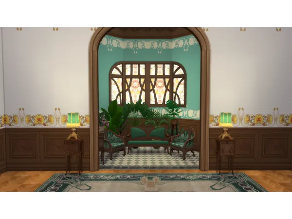 Mix Art Nouveau Part III Arte Nova living room set by TheMarbleMortal - The Sims 4 Custom Content