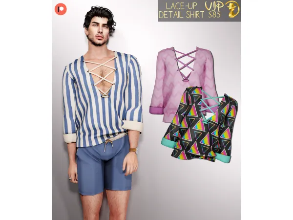 Alpha Lace Up Detail Shirt S85 by turksimmer - The Sims 4 Custom Content