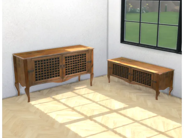 Alpha Lattice dresser and TV stand sims by Nordica - The Sims 4 Custom Content