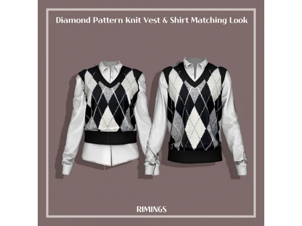 [RIMINGS] Diamond Pattern Knit Vest & Shirt _2 by RIMINGS