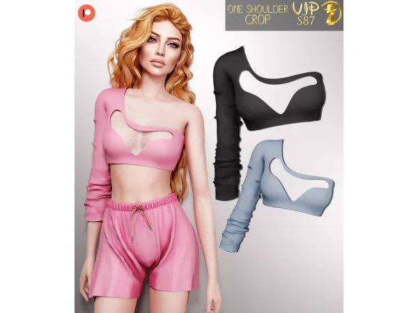 Alpha One Shoulder Crop S87 by turksimmer - The Sims 4 Custom Content