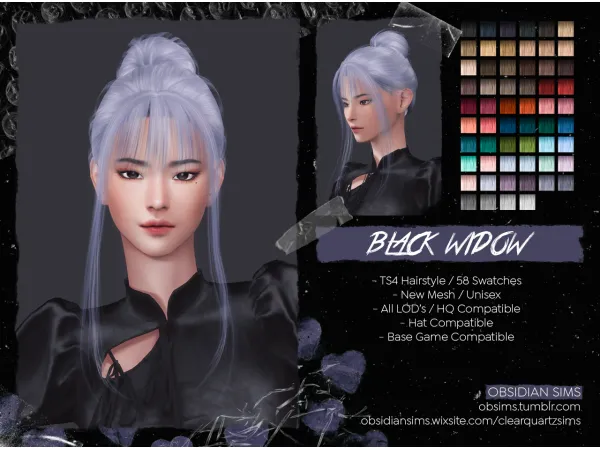 Alpha BLACK WIDOW HAIRSTYLE New mesh by OBSIDIAN SIMS - The Sims 4 Custom Content