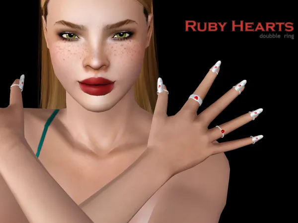 Dindirlel Ruby Hearts dubble ring - The Sims 3 Custom Content