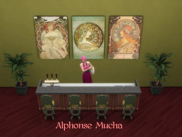 Maxis Match Alphonse Mucha Wall Paintings by Chikiwi2016 - The Sims 4 Custom Content