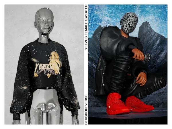 Alpha Yeezus Tour Female Sweater by bergdorfsims - The Sims 4 Custom Content