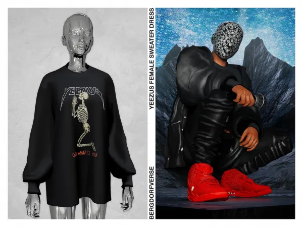 Alpha Yeezus Tour Female Sweater Dress by bergdorfsims - The Sims 4 Custom Content