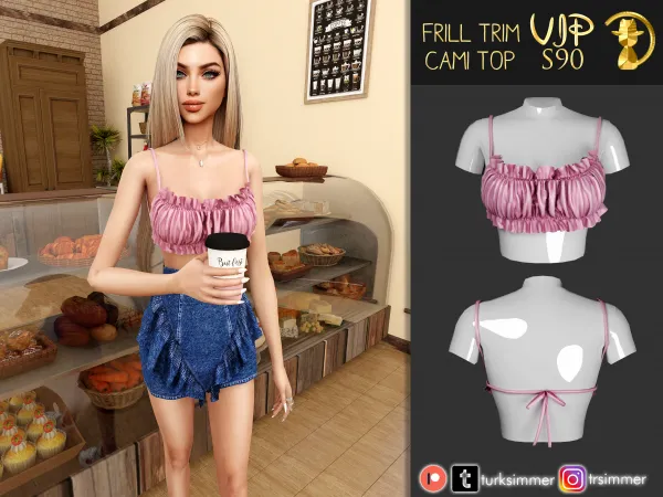 Alpha Frill Trim Cami Top S90 by turksimmer - The Sims 4 Custom Content