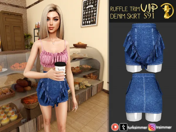 Alpha Ruffle Trim Denim Skirt S91 by turksimmer - The Sims 4 Custom Content