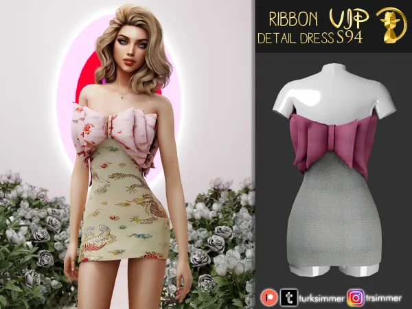 Alpha Ribbon Detail Dress S94 by turksimmer - The Sims 4 Custom Content