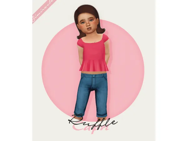 Maxis Match Ruffle Shirt Capri Jeans Recolor - The Sims 4 Custom Content
