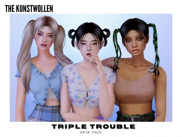 Maxis Match Triple trouble hair pack - The Sims 4 Custom Content