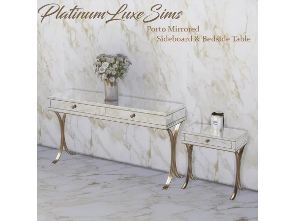 Alpha Porto Mirrored Sideboard Bedside Table by PlatinumLuxeSims - The Sims 4 Custom Content