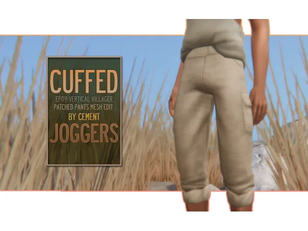 Maxis Match Cuffed Joggers EP09 Vertical Villager Patched Pants Mesh Edit - The Sims 4 Custom Content