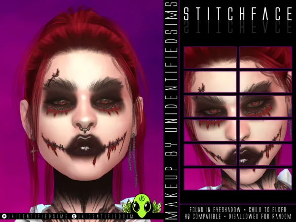 Alpha Stitch Face Makeup - The Sims 4 Custom Content