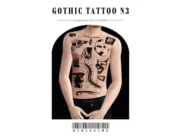 Mix [BIBIDSIMS]Gothic tattoo N3 - The Sims 4 Custom Content