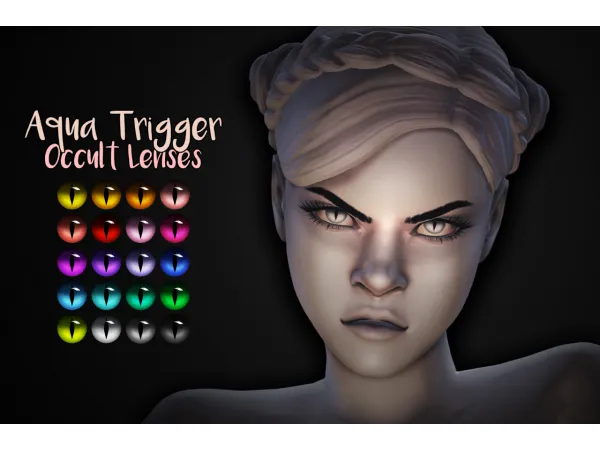 Mix Aqua Trigger Occult Lenses With Slit Pupil by missrubybird - The Sims 4 Custom Content