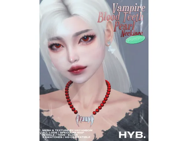 Alpha [HYB] VAMPIRE BLOOD TEETH PEARL NECKLACE by HAYANBOM - The Sims 4 Custom Content