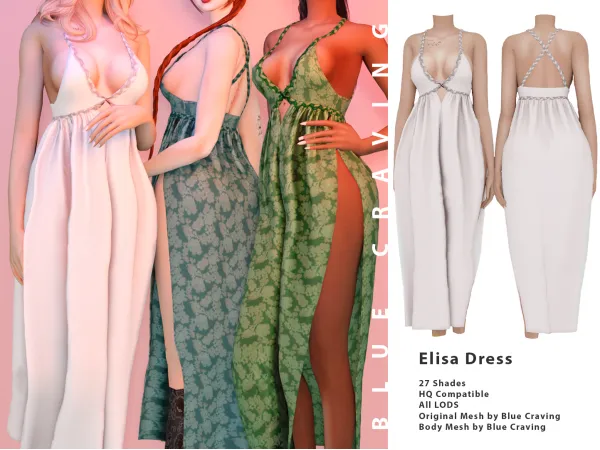 Alpha Elisa Dress Blue Craving by bluecraving - The Sims 4 Custom Content