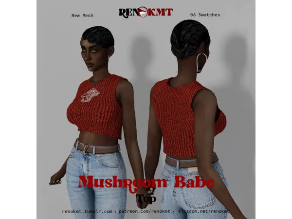 Alpha [RENOKMT] Mushroom Babe Top by Ren Okamoto - The Sims 4 Custom Content