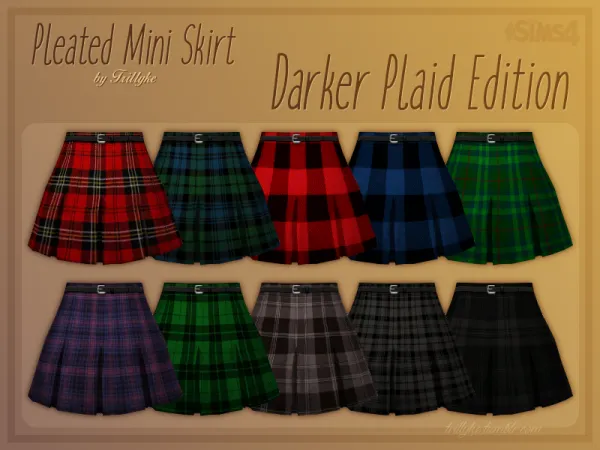 Maxis Match PLEATED MINI SKIRT DARKER PLAID EDITION - The Sims 4 Custom Content