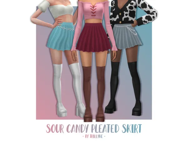 Maxis Match Sour Candy Pleated Skirt by Trillyke - The Sims 4 Custom Content