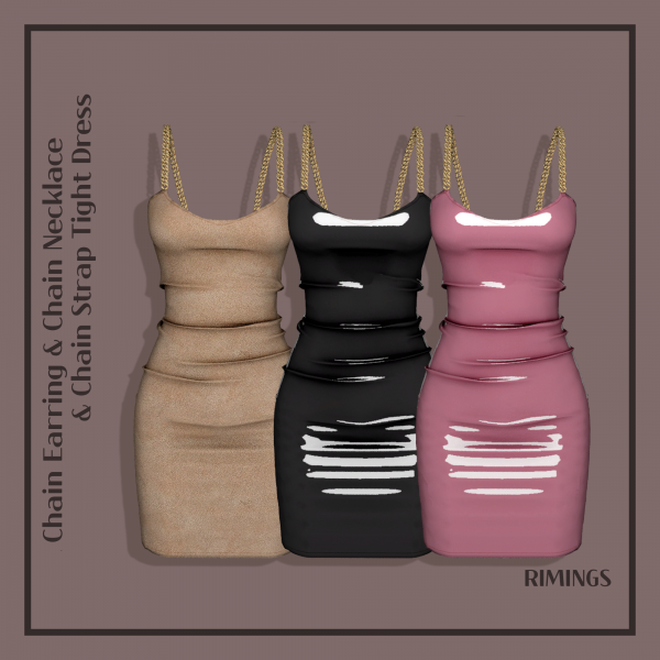 Alpha [RIMINGS] Chain Earring Necklace Chain Strap Tight Dress by simsfinds - The Sims 4 Custom Content
