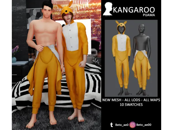 Alpha Kangaroo Pijama V1 and V2 by Beto - The Sims 4 Custom Content