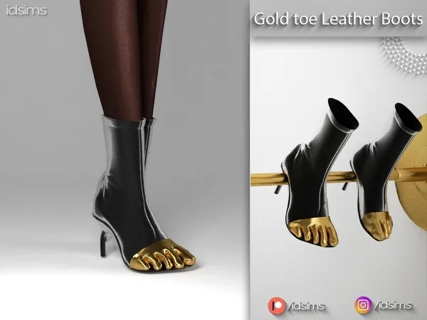 Alpha Gold Toe Leather Boots by polygoncouture - The Sims 4 Custom Content