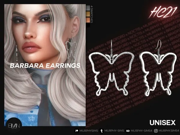 Alpha Barbara Earrings [HC21] by bradford - The Sims 4 Custom Content