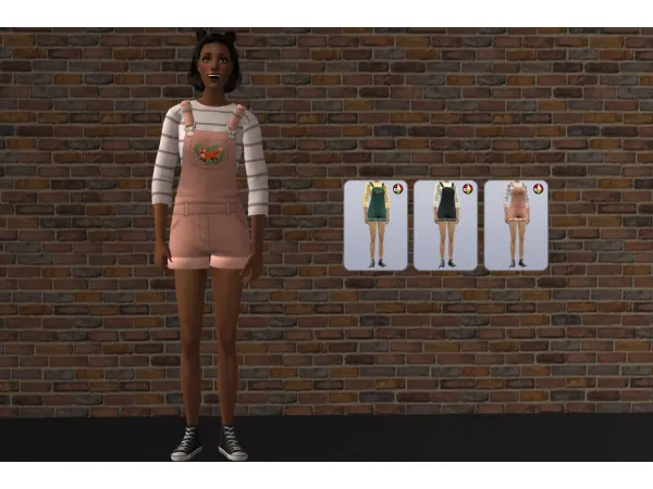 Cottage Core Living Short Overalls shoe swapped - The Sims 2 Custom Content