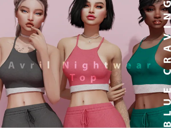 Alpha Blue Craving Avril Nightwear Top - The Sims 4 Custom Content