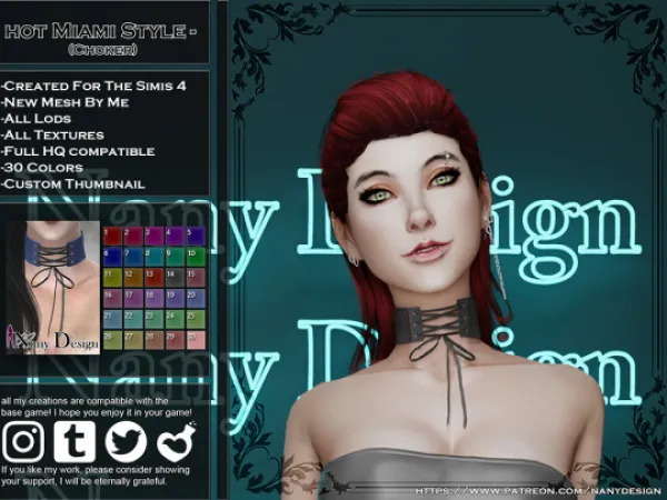 Alpha Hot Miami Style (Choker) by simsfinds - The Sims 4 Custom Content