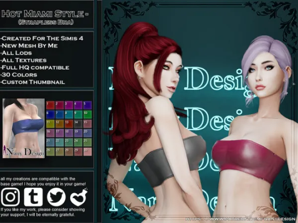 Alpha Hot Miami Style Strapless Bra - The Sims 4 Custom Content