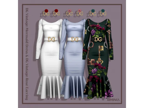 Alpha [RIMINGS] DG Vintage Mermaid Dress DG Vintage Rose Earring by simsfinds - The Sims 4 Custom Content