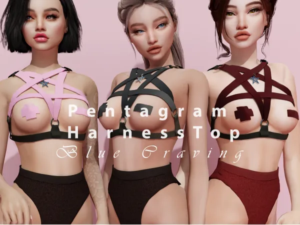 Alpha Blue Craving Pentagram Harness Top by bluecraving - The Sims 4 Custom Content