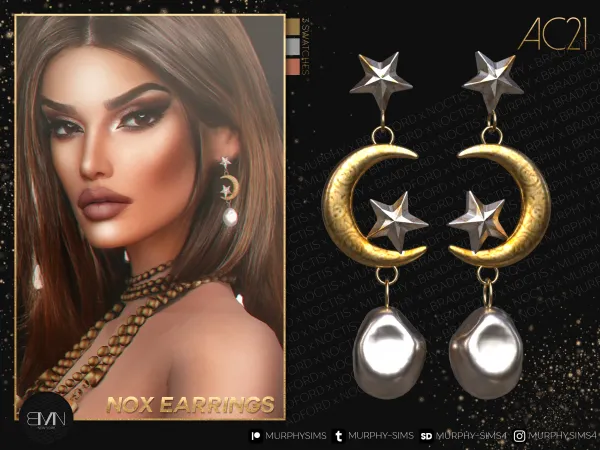Alpha Nox Earrings [AC21 Day 9] by bradford - The Sims 4 Custom Content