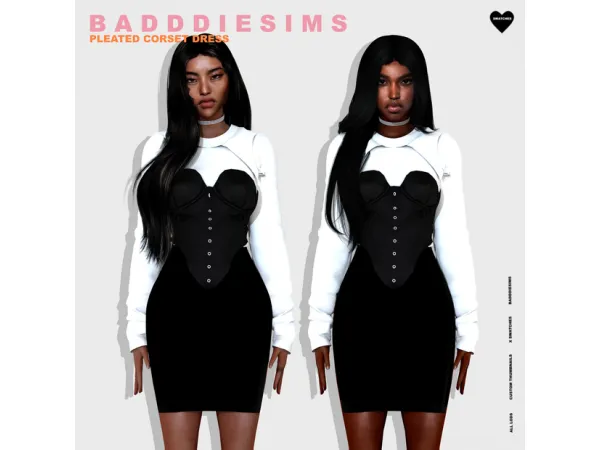 Alpha PLEATED CORSET DRESS by BADDDIESIMS - The Sims 4 Custom Content